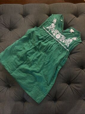 J. Crew Green Embroidered Sleeveless Tank Top